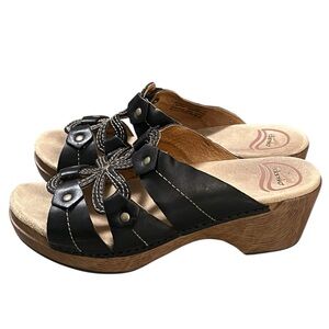 Dansko black leather floral boho platform sandals